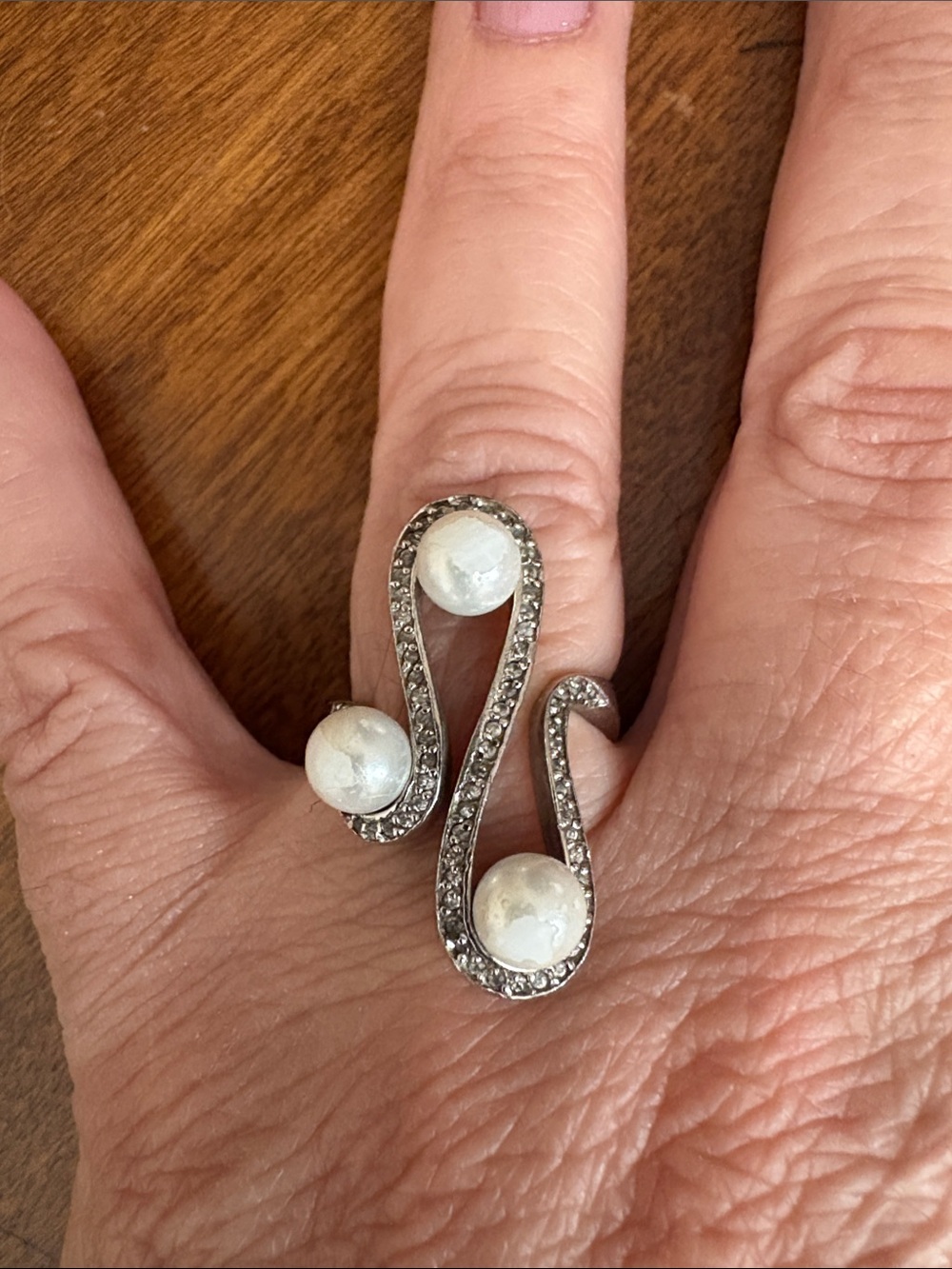 Sterling Silver Pearl Swirl Cocktail Ring - White Pearls